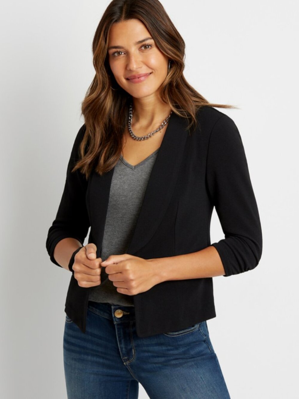 Maurice's Black Blazer 3/4 Length Ruched Sleeve Sz XL Like New! Nice!